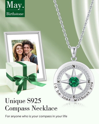 S925 Sterling Silver Compass Necklace – "I'd Be Lost Without You" Anniversary Gift for Her