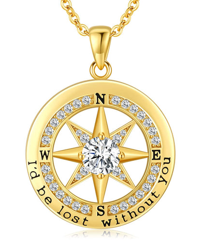 S925 Sterling Silver Compass Necklace – "I'd Be Lost Without You" Anniversary Gift for Her