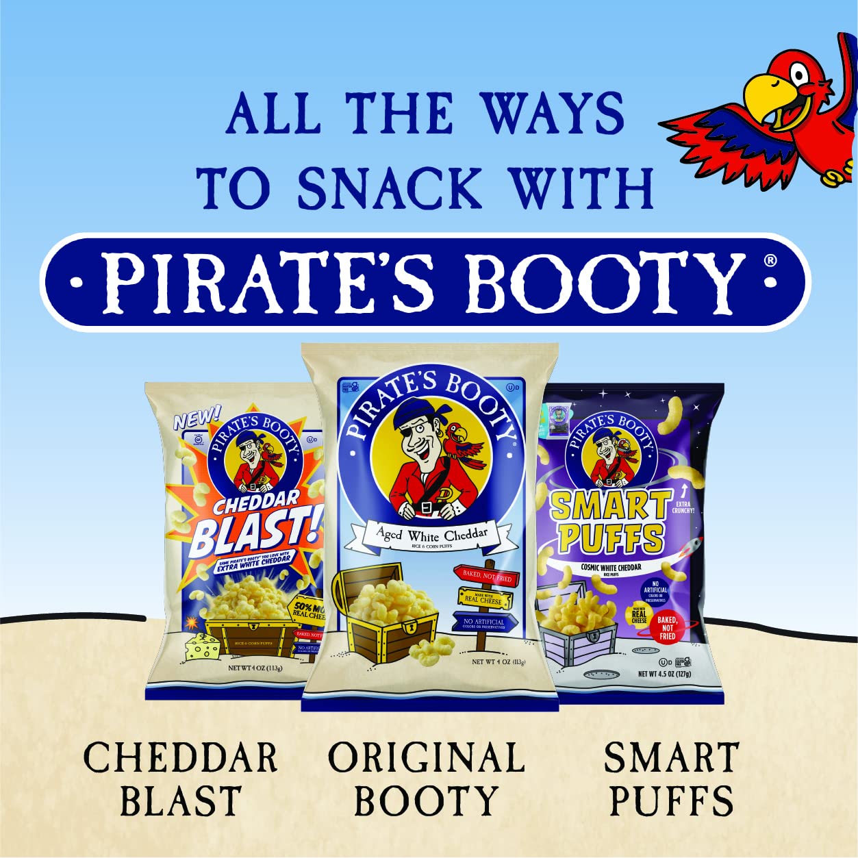 Pirate's Booty Aged White Cheddar Cheese Puffs, 60ct, 0.5oz Individual Snack Size Bags, Gluten Free, Healthy Kids Snacks, 100 Calorie Snack Packs