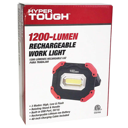 Hyper Tough 1200-Lumen RECHARGEABLE LED WORK LIGHT 3-Modes: High & Low & Flash