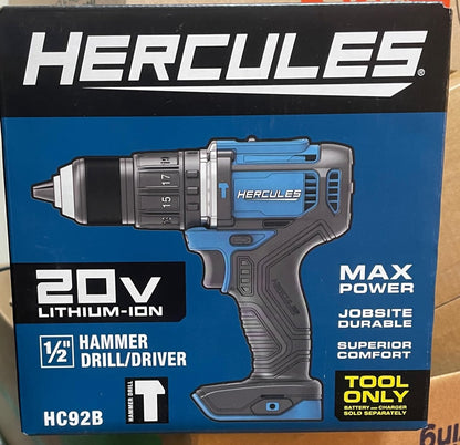 HERCULES 20V Lithium Cordless 1/2 In. Compact Hammer Drill/Driver - Tool Only