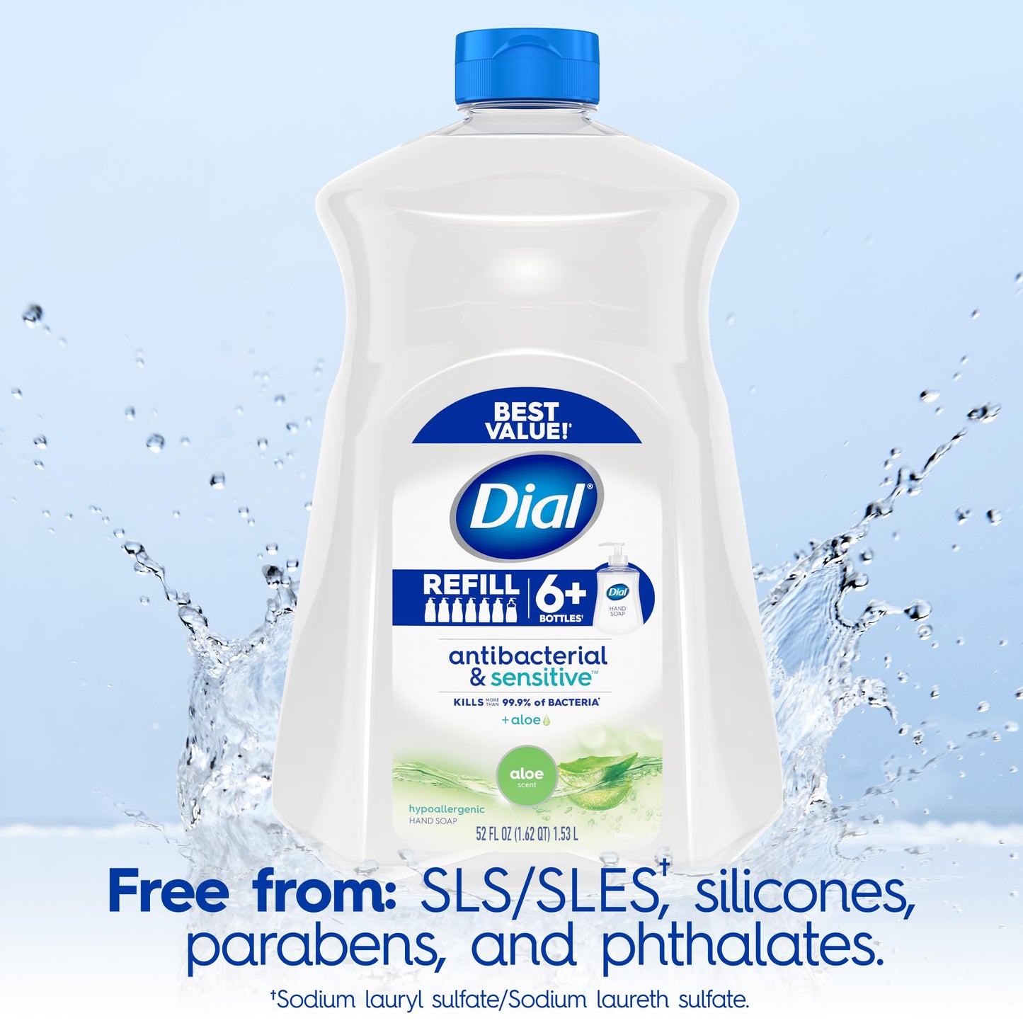 Dial Antibacterial Liquid Hand Soap Refill, Spring Water, 52 fl oz Pack of 3