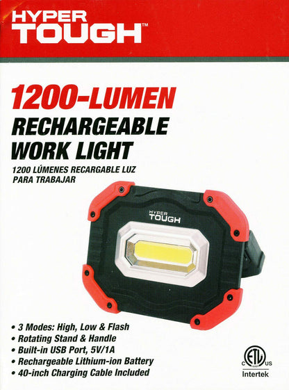 Hyper Tough 1200-Lumen RECHARGEABLE LED WORK LIGHT 3-Modes: High & Low & Flash