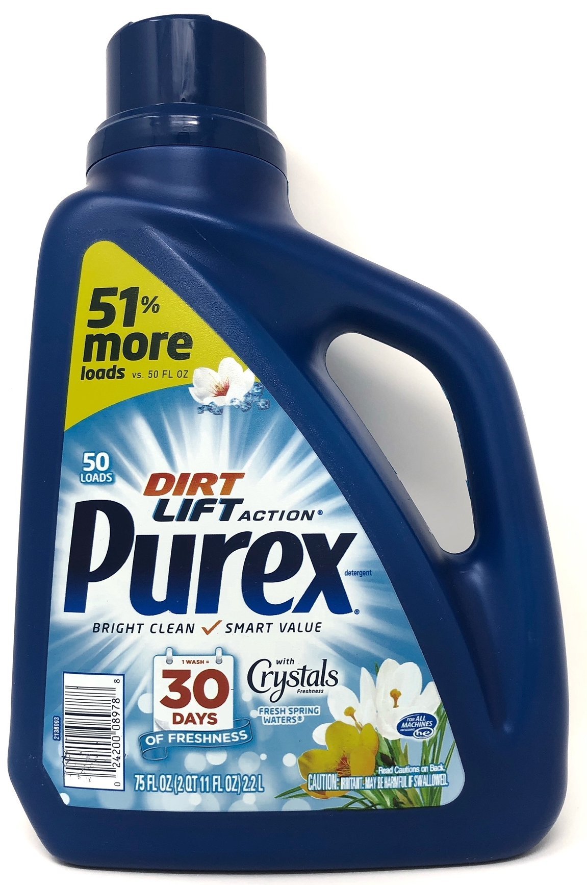 Purex Liquid Laundry Detergent with Crystals Fragrance, Fresh Spring Waters, 75 oz, 50 Loads (Pack of 2)