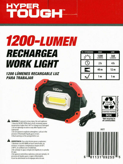 Hyper Tough 1200-Lumen RECHARGEABLE LED WORK LIGHT 3-Modes: High & Low & Flash