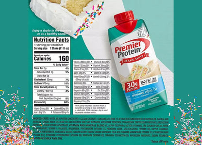 DRINKOLIN Premier Protein 30g High Protein Shake, Cake Batter Delight Flavor 1g Sugar, 24 Vitamins & Minerals, Nutrients to Support Immune Health 11 Fl Oz (Pack of 6).