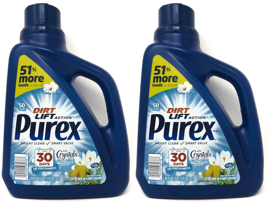 Purex Liquid Laundry Detergent with Crystals Fragrance, Fresh Spring Waters, 75 oz, 50 Loads (Pack of 2)