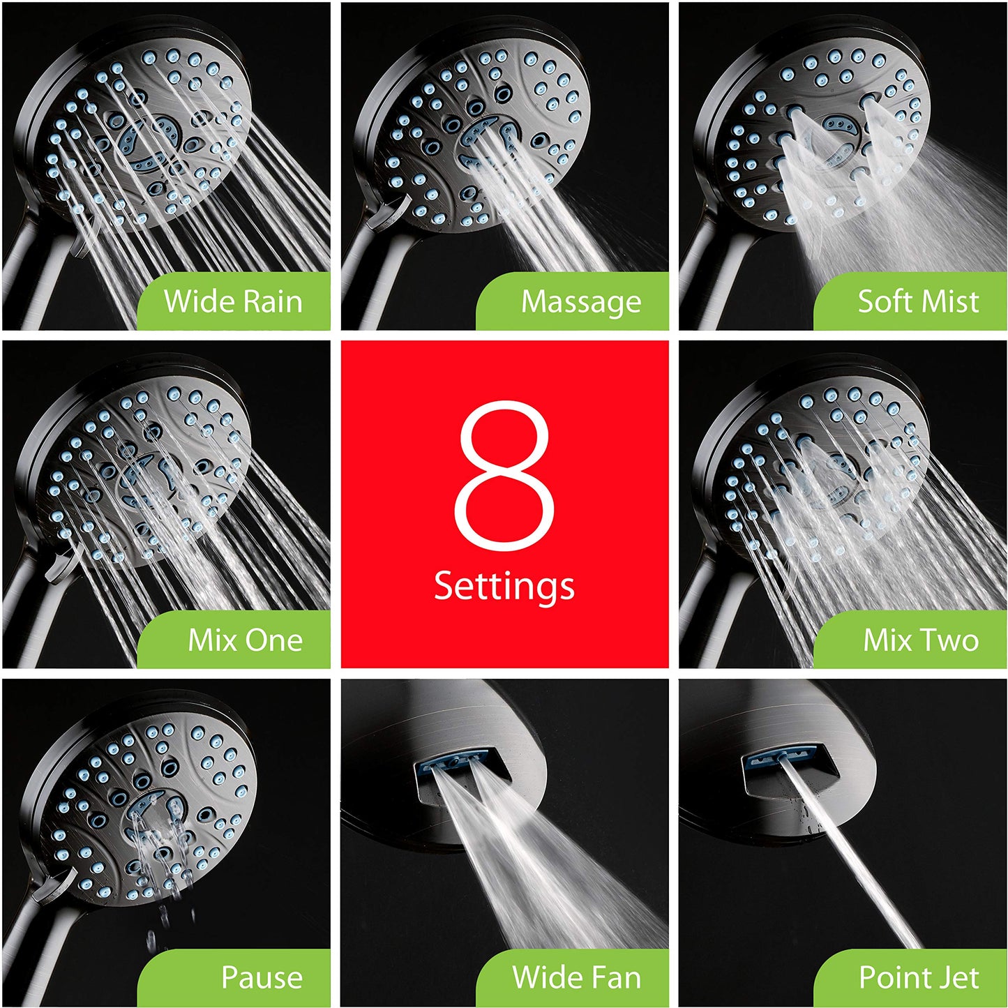 2639M-2649M-2659M-2669M-2739M-2749M-2759M AquaCare High Pressure 8-mode Handheld Shower Head