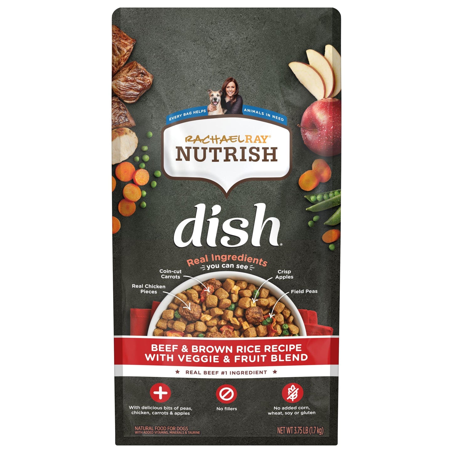 Rachael Ray Nutrish Dish Premium Natural Dry Dog Food, Beef & Brown Rice Recipe with Veggies, Fruit & Chicken, 3.75 Pounds