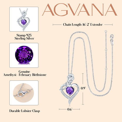 AGVANA Rosy Reverie Birthstone Necklace for Women Sterling Silver Genuine or Created Gemstone Rose Flower Heart Pendant Necklace Anniversary Birthday Gifts for Women Mom Wife Her - Ultimate Online Deals