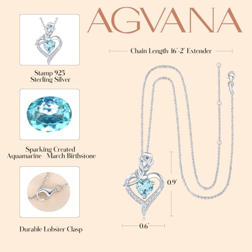 AGVANA Rosy Reverie Birthstone Necklace for Women Sterling Silver Genuine or Created Gemstone Rose Flower Heart Pendant Necklace Anniversary Birthday Gifts for Women Mom Wife Her - Ultimate Online Deals