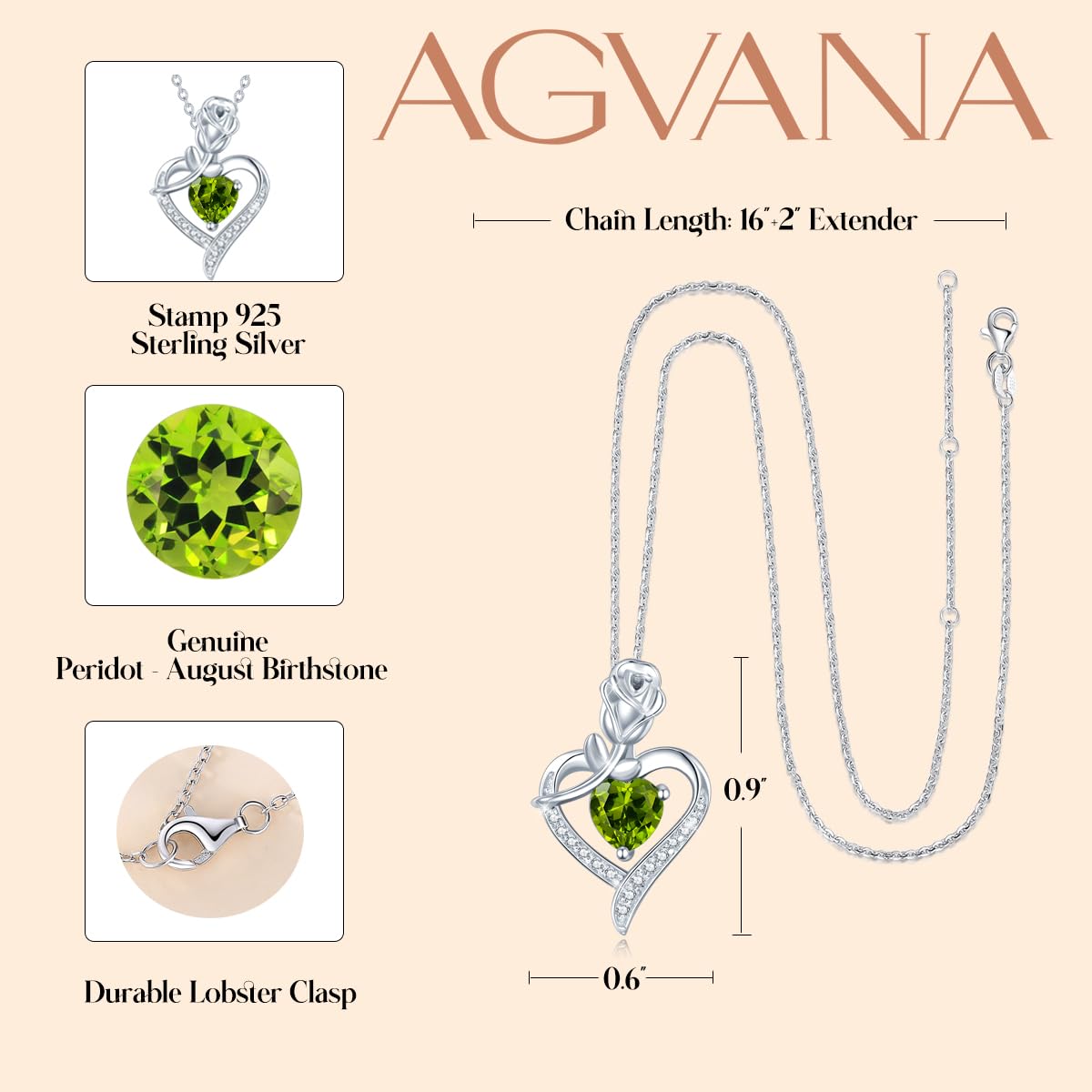 AGVANA Rosy Reverie Birthstone Necklace for Women Sterling Silver Genuine or Created Gemstone Rose Flower Heart Pendant Necklace Anniversary Birthday Gifts for Women Mom Wife Her - Ultimate Online Deals