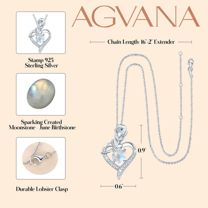 AGVANA Rosy Reverie Birthstone Necklace for Women Sterling Silver Genuine or Created Gemstone Rose Flower Heart Pendant Necklace Anniversary Birthday Gifts for Women Mom Wife Her - Ultimate Online Deals