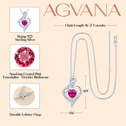 AGVANA Rosy Reverie Birthstone Necklace for Women Sterling Silver Genuine or Created Gemstone Rose Flower Heart Pendant Necklace Anniversary Birthday Gifts for Women Mom Wife Her - Ultimate Online Deals