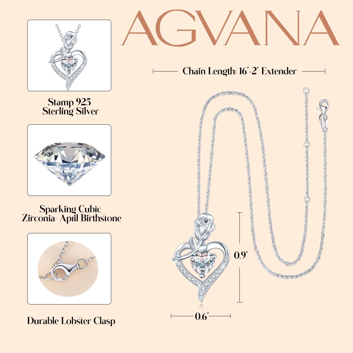 AGVANA Rosy Reverie Birthstone Necklace for Women Sterling Silver Genuine or Created Gemstone Rose Flower Heart Pendant Necklace Anniversary Birthday Gifts for Women Mom Wife Her - Ultimate Online Deals