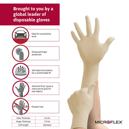 Ansell Microflex Diamond Grip MF - 300 Disposable Latex Gloves for Automotive, Healthcare, Machinery Industries - Ultimate Online Deals