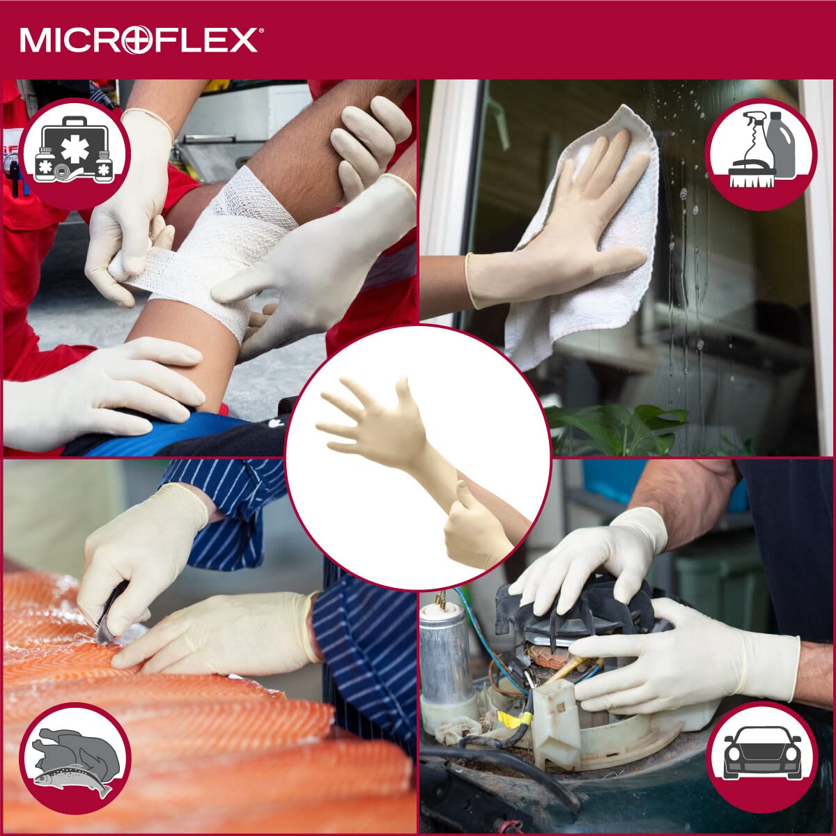 Ansell Microflex Diamond Grip MF - 300 Disposable Latex Gloves for Automotive, Healthcare, Machinery Industries - Ultimate Online Deals