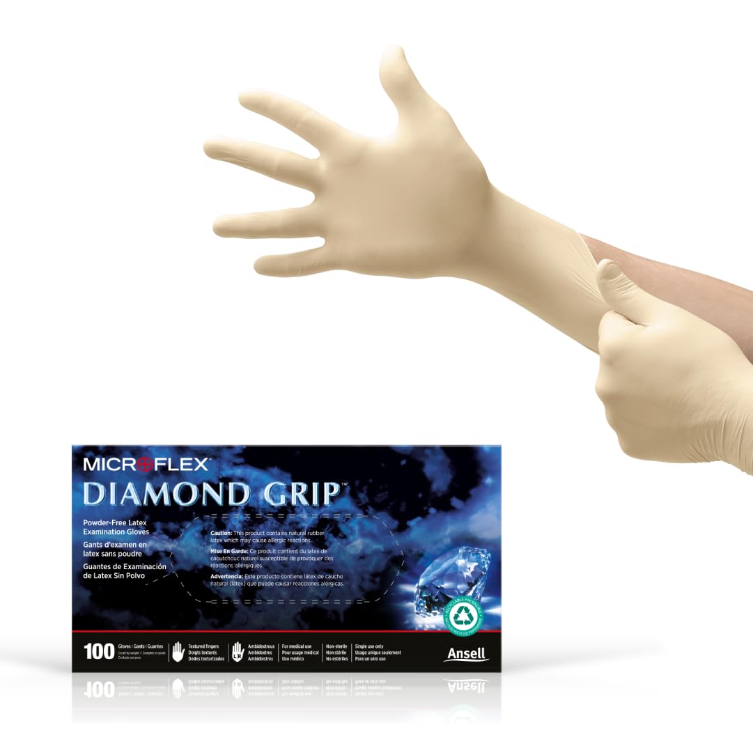 Ansell Microflex Diamond Grip MF - 300 Disposable Latex Gloves for Automotive, Healthcare, Machinery Industries - Ultimate Online Deals