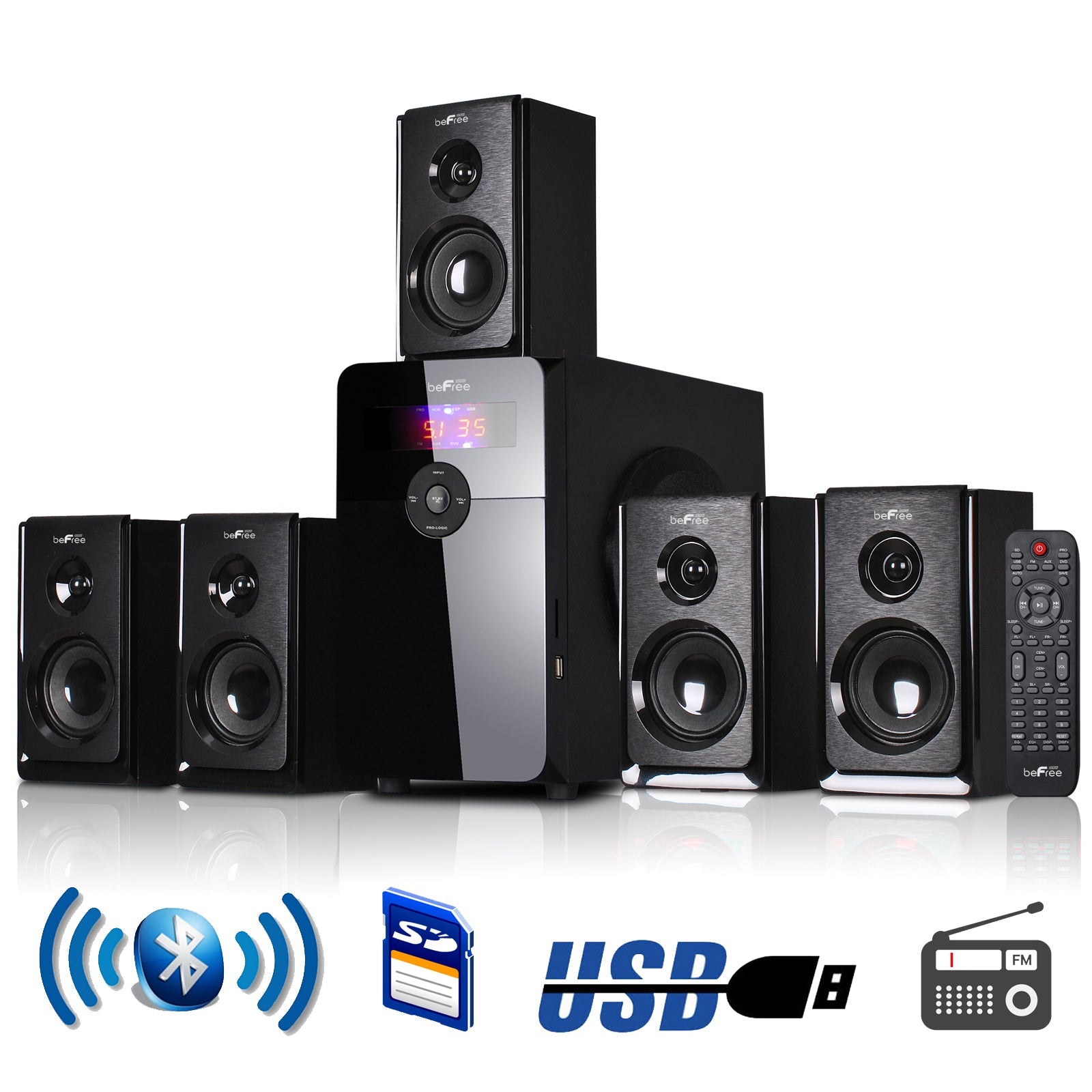 beFree Sound 5.1 Channel Surround Sound Bluetooth Speaker System in Black - Ultimate Online Deals