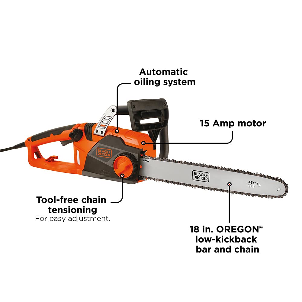 BLACK+DECKER Electric Chainsaw, 18 - Inch, 15 - Amp (CS1518) - Ultimate Online Deals