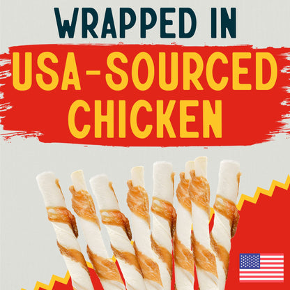 Canine Chews 5" Double Wrapped Chicken Dog Treats - 100% USA Chicken Wrapped Dog Treats - Double Wrapped Dog Chicken Treats - Chicken Sticks for Dogs - Chicken Wrapped Rawhide Dog Sticks Treats - Ultimate Online Deals