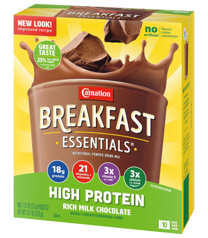 Carnation Breakfast Essentials High Protein Nutritional Powder Drink Mix Packets Chocolate, 13.1 Ounce (Pack of 2) - Ultimate Online Deals