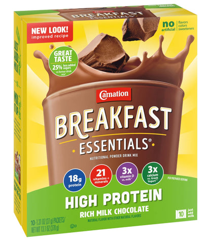 Carnation Breakfast Essentials High Protein Nutritional Powder Drink Mix Packets Chocolate, 13.1 Ounce (Pack of 2) - Ultimate Online Deals