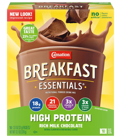 Carnation Breakfast Essentials High Protein Nutritional Powder Drink Mix Packets Chocolate, 13.1 Ounce (Pack of 2) - Ultimate Online Deals