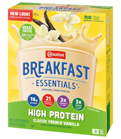 Carnation Breakfast Essentials High Protein Nutritional Powder Drink Mix Packets Vanilla, 13.1 Ounce (Pack of 2) - Ultimate Online Deals