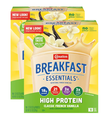 Carnation Breakfast Essentials High Protein Nutritional Powder Drink Mix Packets Vanilla, 13.1 Ounce (Pack of 2) - Ultimate Online Deals