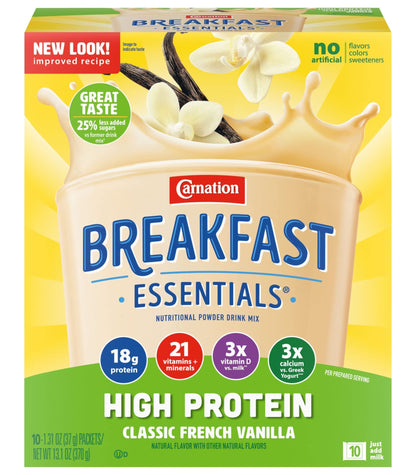 Carnation Breakfast Essentials High Protein Nutritional Powder Drink Mix Packets Vanilla, 13.1 Ounce (Pack of 2) - Ultimate Online Deals