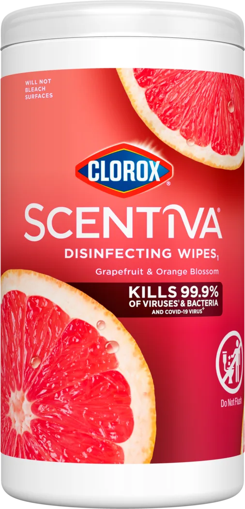 Clorox Scentiva Disinfecting Wipes | Grapefruit & Orange Blossom – 2-Pack | Bleach-Free, Multi-Surface Germ Removal