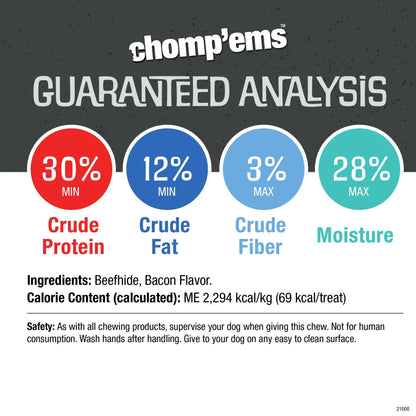 Chomp'ems Purehide Chews - Slow Roasted Naturally Delicious Rawhide Dog Treats - High Protein Beef Hide - Ultimate Online Deals