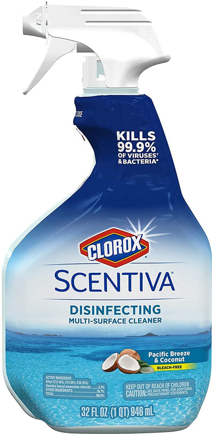 Clorox Scentiva Disinfecting Multi - Surface Cleaner Spray & Disinfecting Wipes, Pacific Breeze & Coconut Scent - Bundle of 2 Items - Ultimate Online Deals