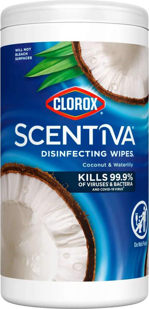 Clorox Scentiva Disinfecting Wipes | Coconut & Waterlily – 2-Pack | Bleach-Free, Multi-Surface Germ Removal