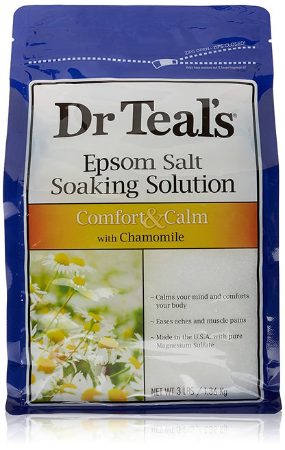 Dr. Teal's Comfort & Calm Bath Soak Gift Set (4 Pack, 3lbs Ea.) - Chamomile Essential Oils Blended with Pure Epsom Salt - Calm Your Mind & Body, Ease Aches & Pains - at Home Spa Kit - Ultimate Online Deals