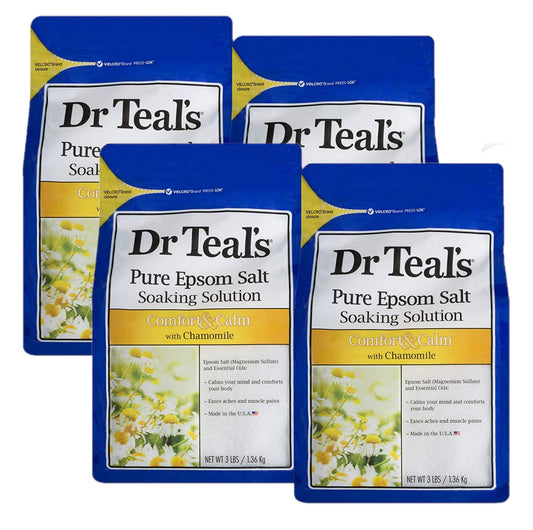 Dr. Teal's Comfort & Calm Bath Soak Gift Set (4 Pack, 3lbs Ea.) - Chamomile Essential Oils Blended with Pure Epsom Salt - Calm Your Mind & Body, Ease Aches & Pains - at Home Spa Kit - Ultimate Online Deals