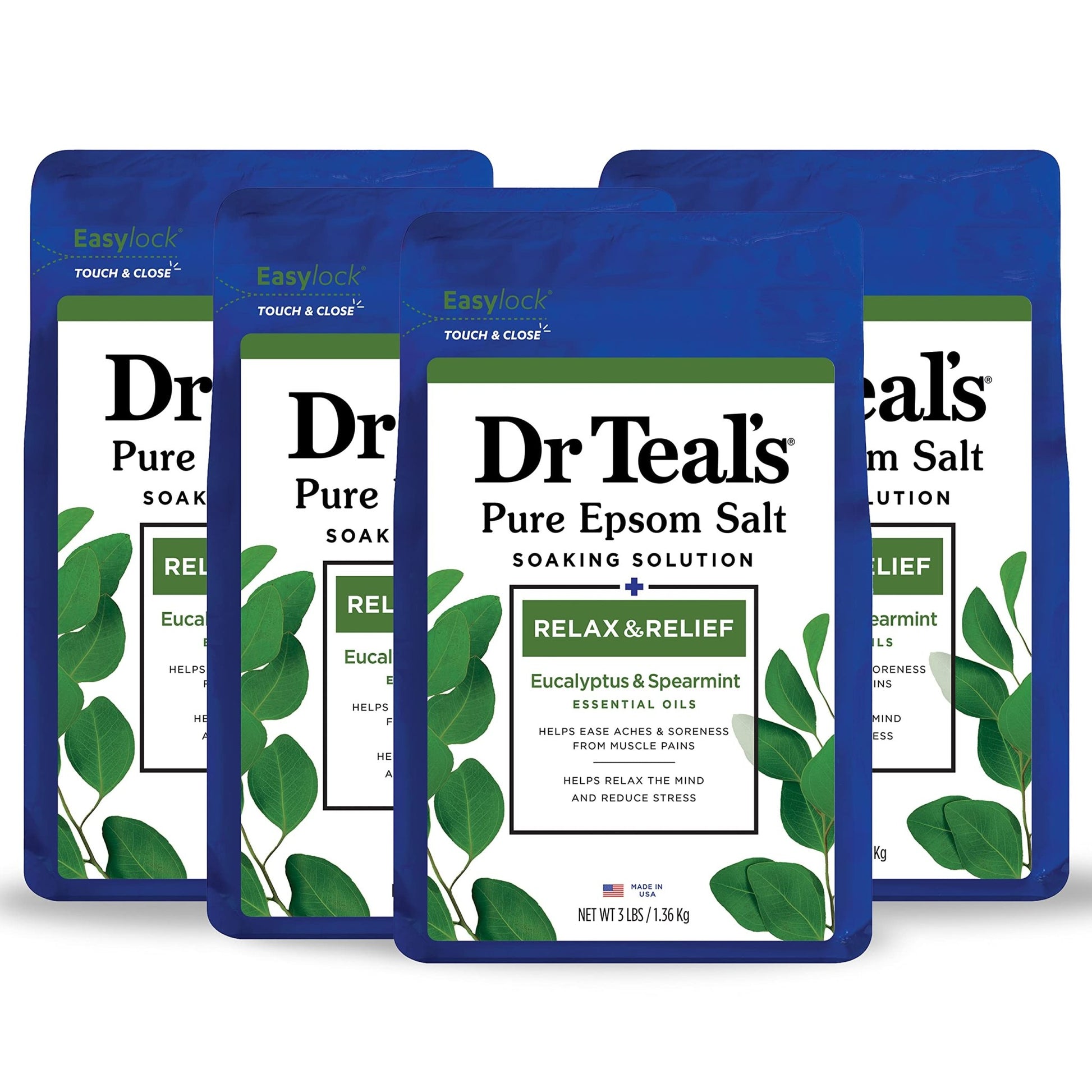 Dr Teal's Pure Epsom Salt, Relax & Relief With Eucalyptus And Spearmint, 3 lb (Pack of 4) (Packaging May Vary) - Ultimate Online Deals