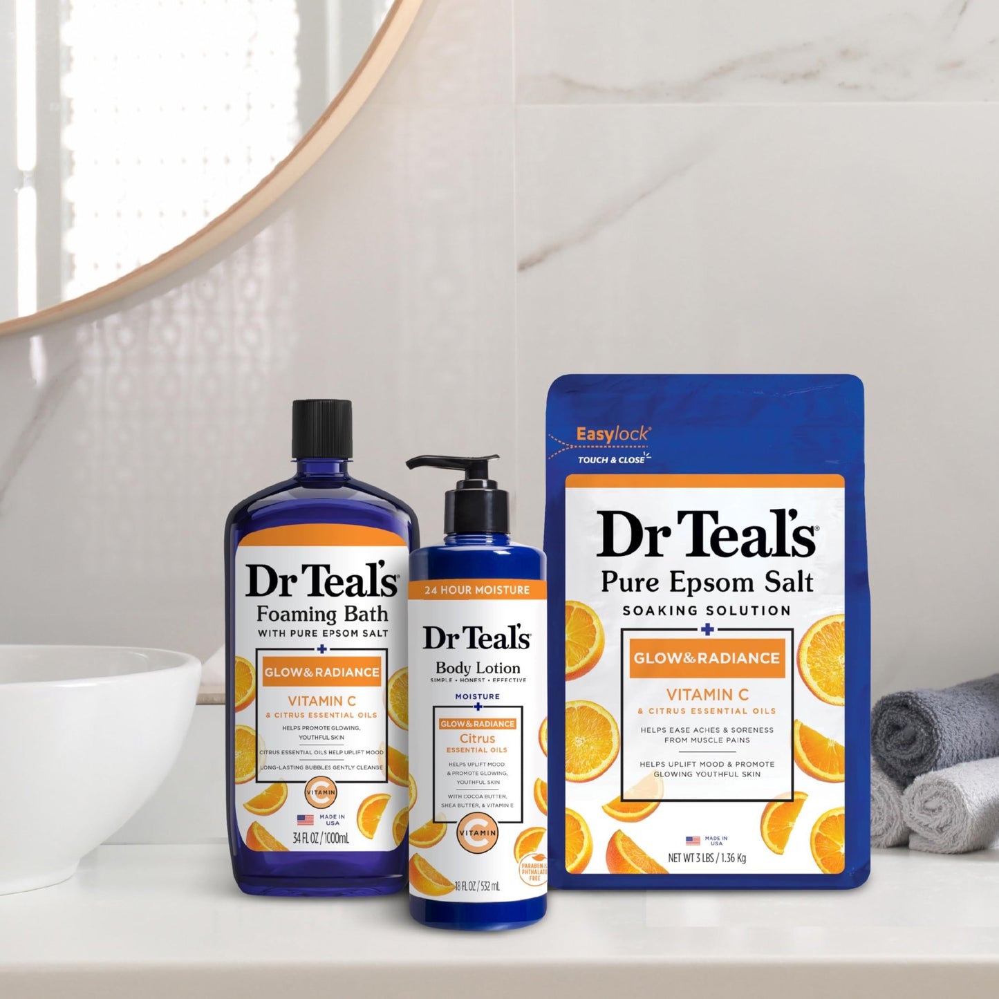 Dr Teal's Pure Epsom Salt Soak, Glow & Radiance with Vitamin C & Citrus Essential Oils, 3 lbs (Pack of 4) (Packaging May Vary) - Ultimate Online Deals