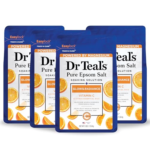 Dr Teal's Pure Epsom Salt Soak, Glow & Radiance with Vitamin C & Citrus Essential Oils, 3 lbs (Pack of 4) (Packaging May Vary) - Ultimate Online Deals