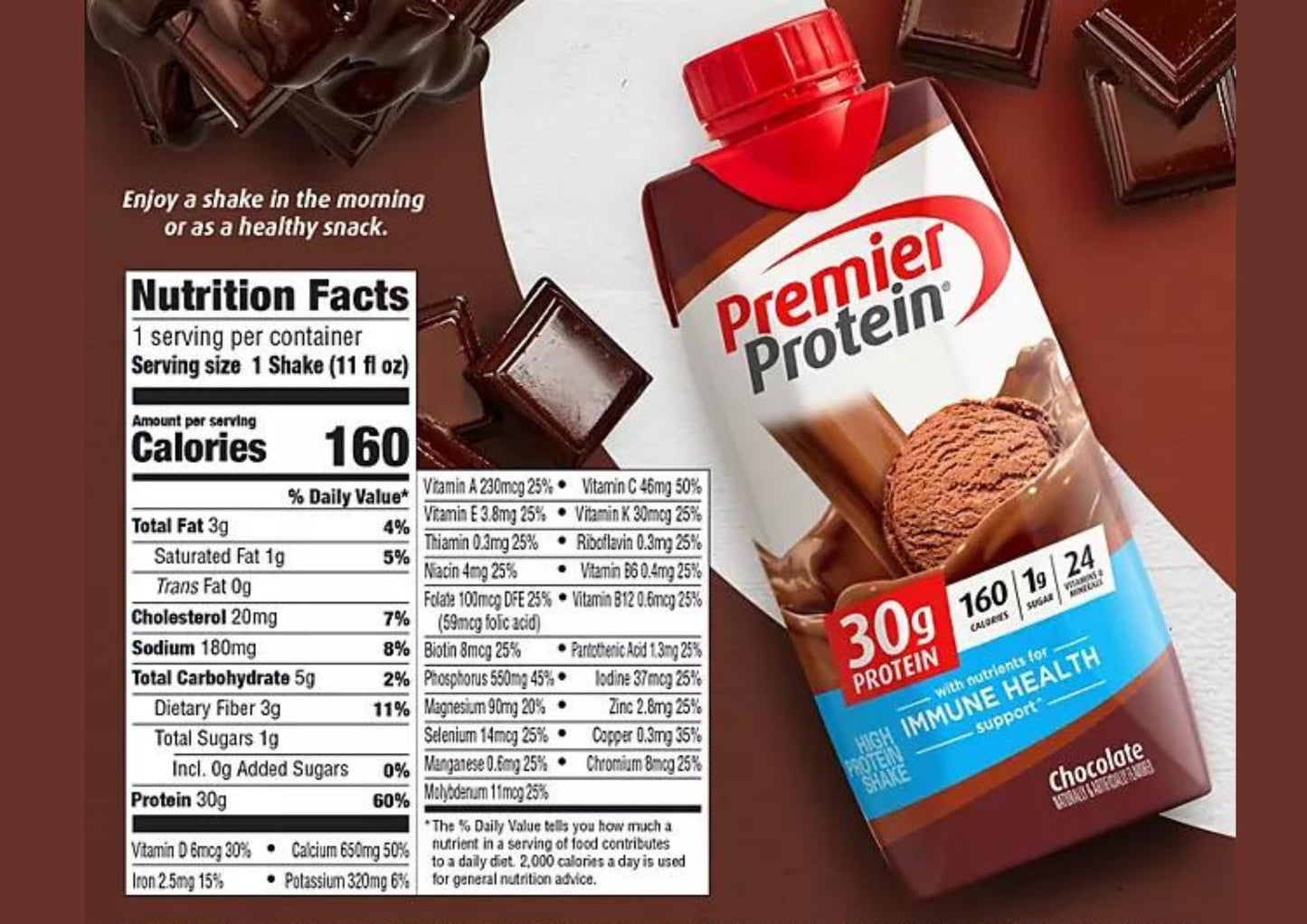 DRINKOLIN Premier Protein 30g High Protein Shake, Chocolate Flavor 1g Sugar, 24 Vitamins & Minerals, Nutrients to Support Immune Health 11 Fl Oz (Pack of 6). - Ultimate Online Deals