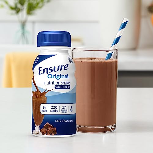 Ensure Original Milk Chocolate Nutrition Shake with Fiber| Meal Replacement Shake | Ready To Drink | 9g Protein, 27 Vitamins and Minerals | 8 fl oz - 24 Pack - Ultimate Online Deals