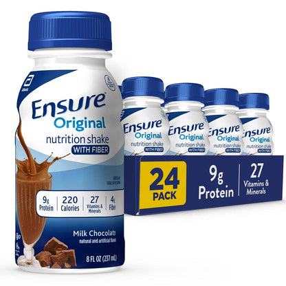 Ensure Original Milk Chocolate Nutrition Shake with Fiber| Meal Replacement Shake | Ready To Drink | 9g Protein, 27 Vitamins and Minerals | 8 fl oz - 24 Pack - Ultimate Online Deals