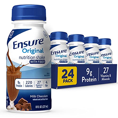 Ensure Original Milk Chocolate Nutrition Shake with Fiber| Meal Replacement Shake | Ready To Drink | 9g Protein, 27 Vitamins and Minerals | 8 fl oz - 24 Pack - Ultimate Online Deals