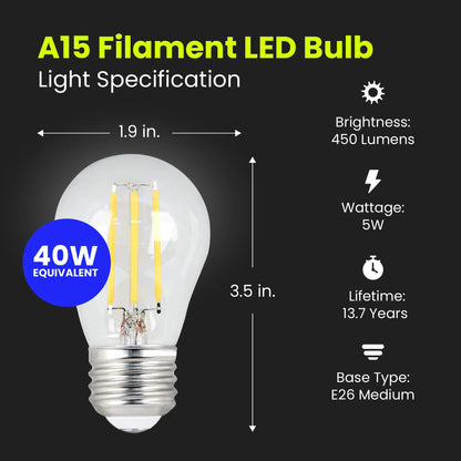 Feit Electric Enhance Filament A15 LED Bulbs, 8.3W (60W Equivalent), Dimmable, Daylight 5000K, E26 Base, High CRI 90+, Glass Filament Design,15,000 - Hour Lifetime, BPA1560950CAFIL2RP/6, 12 Pack - Ultimate Online Deals