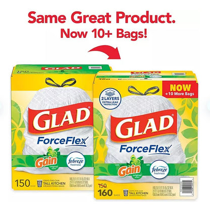 Glad ForceFlex Tall Kitchen Trash Bags, Gain Original Scent, 13 Gallon, 160 Count - Ultimate Online Deals