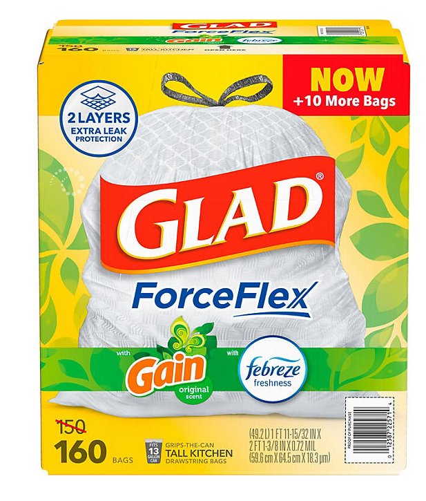 Glad ForceFlex Tall Kitchen Trash Bags, Gain Original Scent, 13 Gallon, 160 Count - Ultimate Online Deals