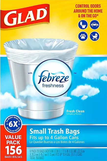 Glad Small Twist - Tie White Trash Bags – Fresh Clean Scent with Febreze Freshness, 4 Gallon, 156 Count - Ultimate Online Deals