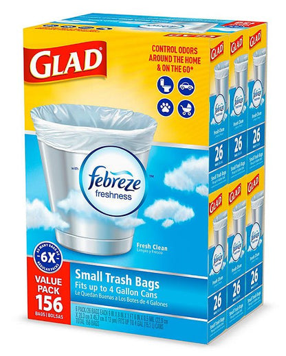 Glad Small Twist - Tie White Trash Bags – Fresh Clean Scent with Febreze Freshness, 4 Gallon, 156 Count - Ultimate Online Deals