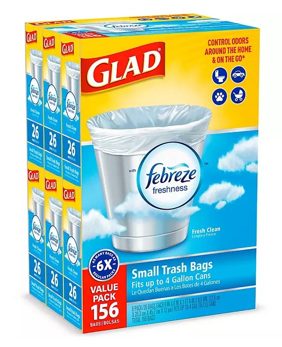 Glad Small Twist - Tie White Trash Bags – Fresh Clean Scent with Febreze Freshness, 4 Gallon, 156 Count - Ultimate Online Deals